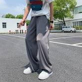 Hearujoy Summer Pleated Pants Men Oversized Gray Black Casual Trousers Men Japanese Streetwear Loose Wide Leg Pants Mens Ice Silk Pants